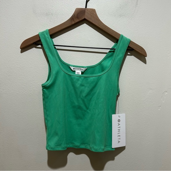 Athleta Tops - NWT Athleta Signature Rib Square Neck Crop Tank Top Green Shirt - Women’s XXS